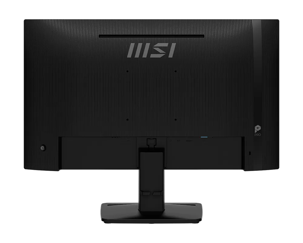 Egy fekete MSI monitor hátulja portokkal és logóval.