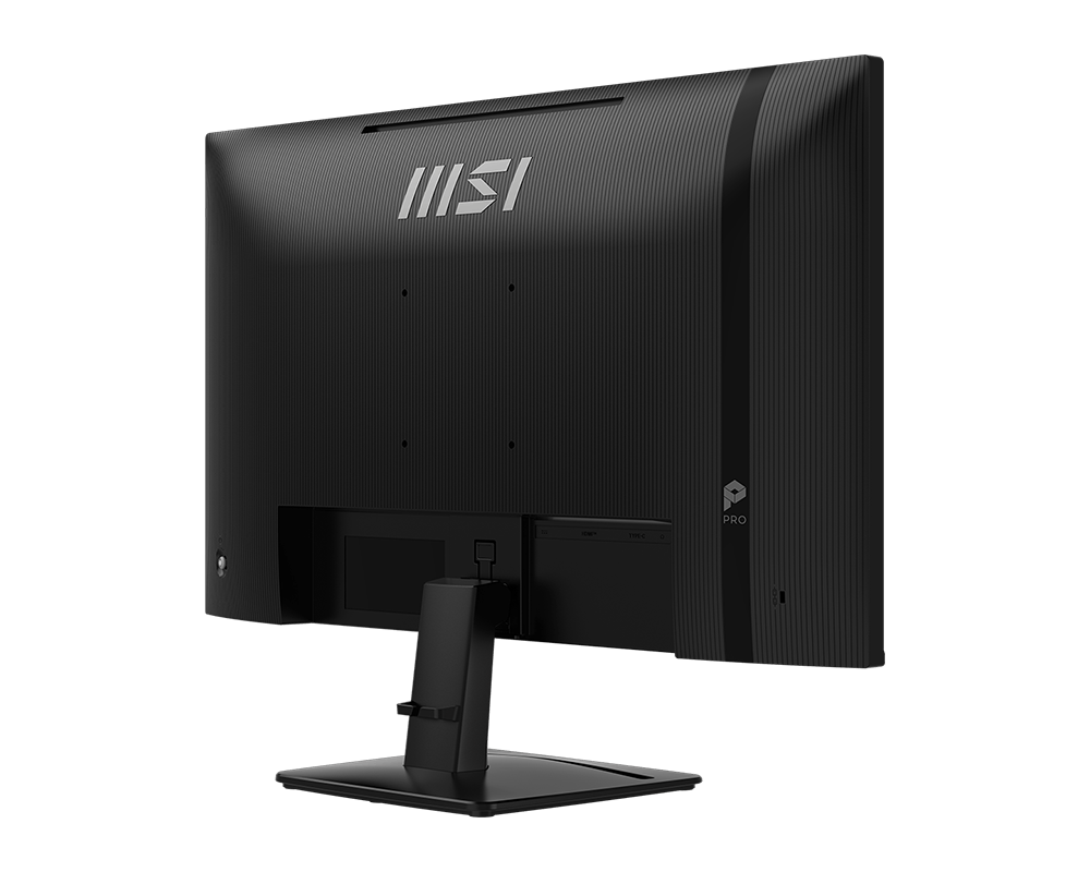 Egy fekete MSI monitor hátulnézete logóval és portokkal.