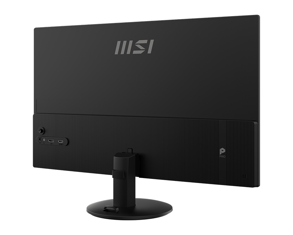 Fekete MSI monitor hátulja portokkal és logóval.