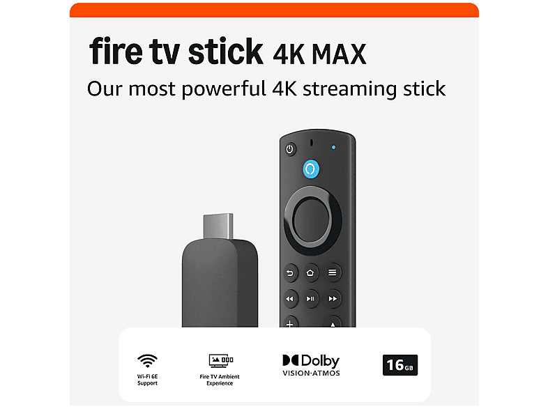 AMAZON Fire TV Stick 4K Max (2e génération) TV-Stick 16 GB, Noir