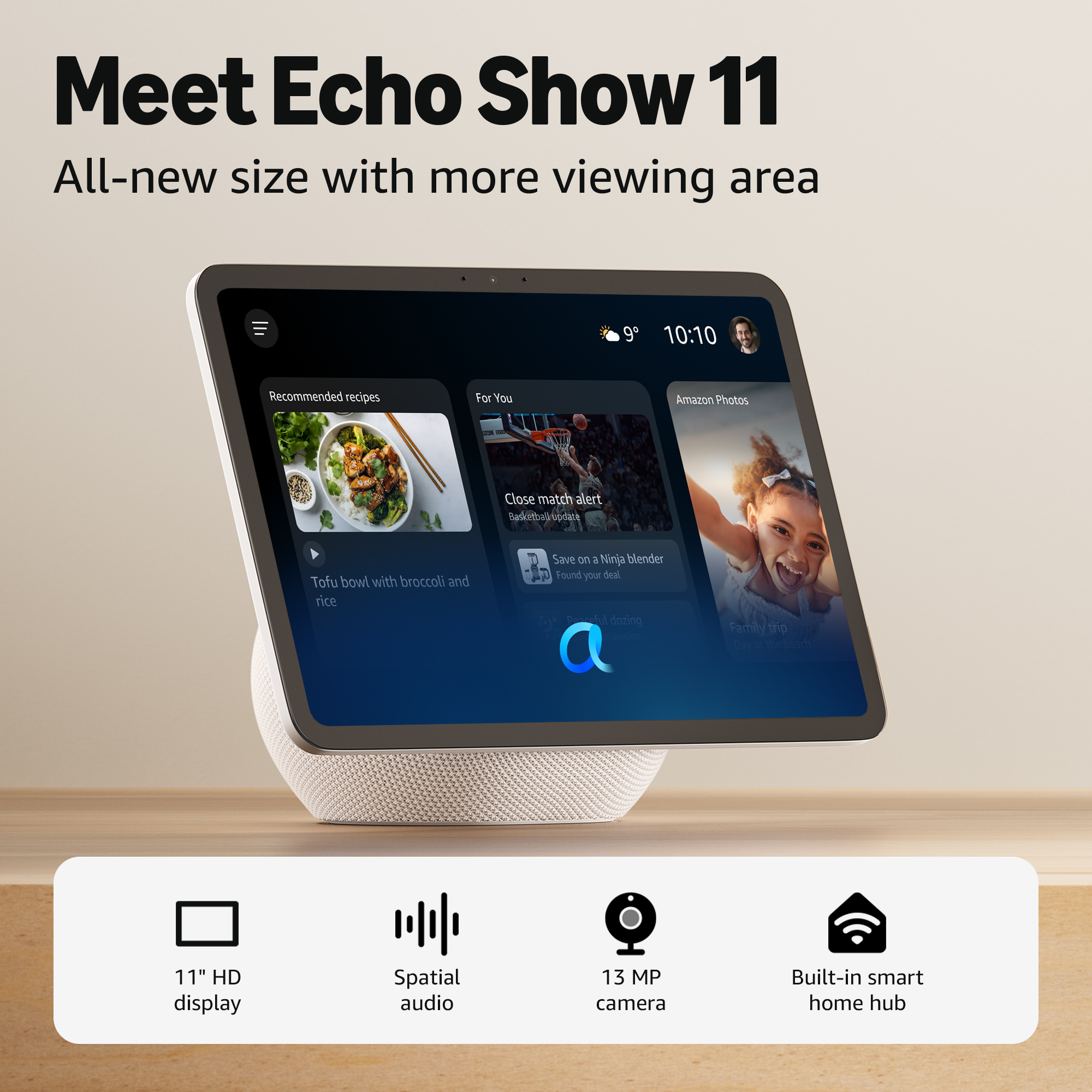 Echo Show 11 mit 11" HD-Display, Raumklang, 13MP Kamera, Smart-Home-Hub.