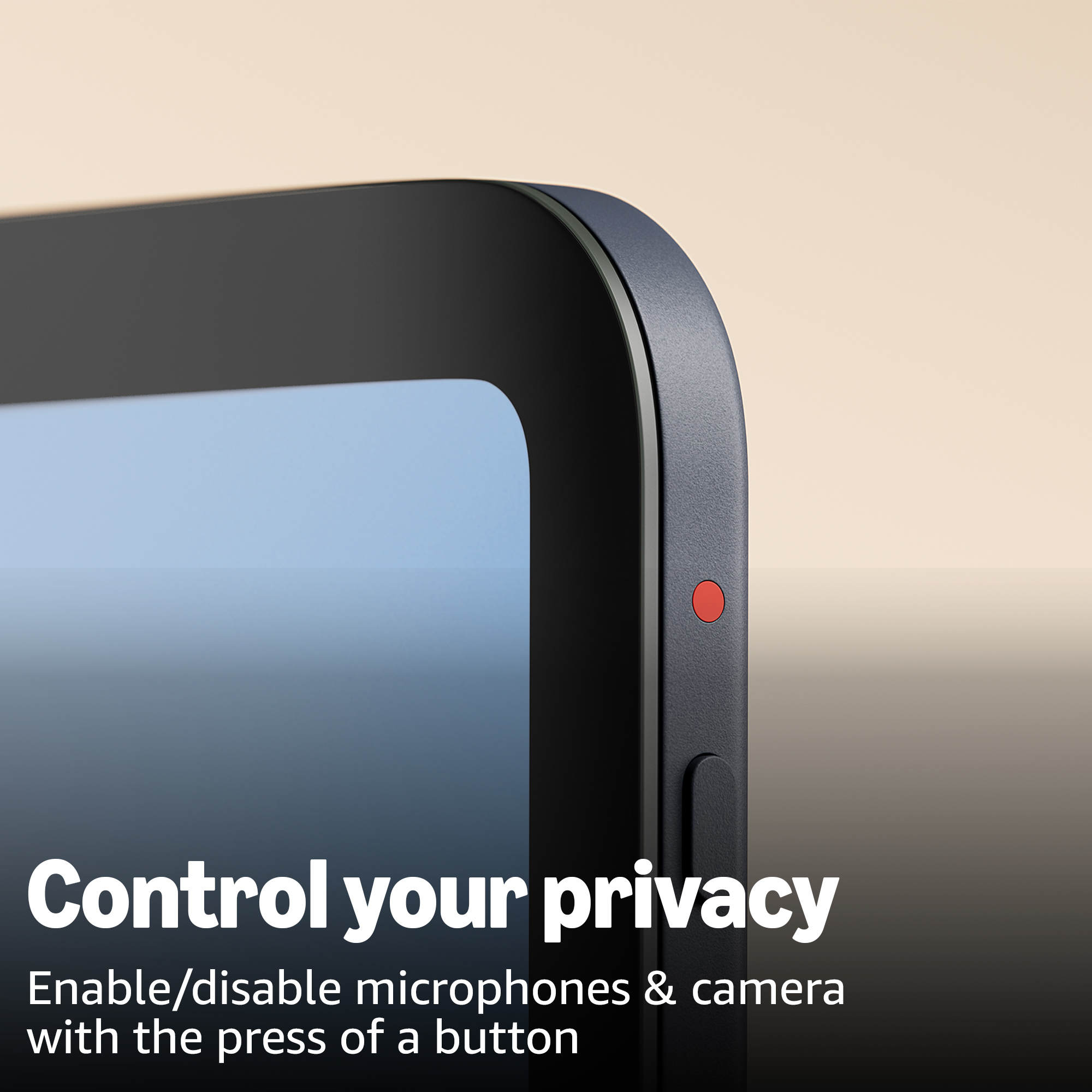 Ein Smartphone mit rotem Lämpchen an der Seite. Text: Kontrollieren Sie Ihre Privatsphäre.