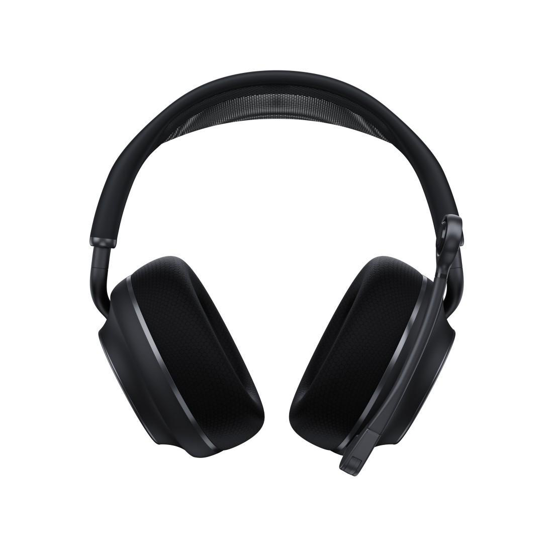 Schwarzer Over-Ear-Kopfhörer mit Mikrofon und gepolstertem Kopfbügel.