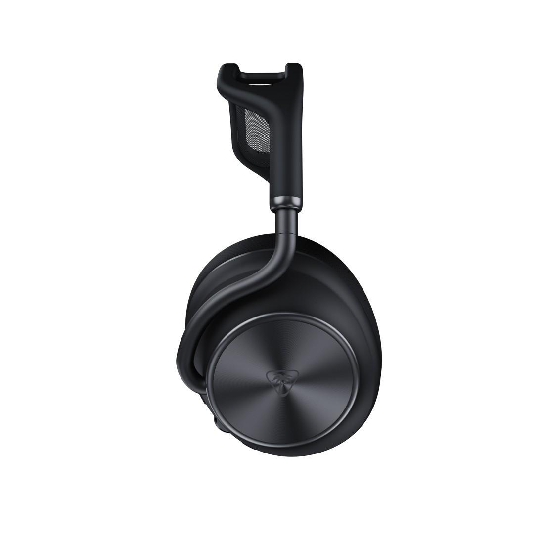 Schwarzer Over-Ear-Kopfhörer mit Metallakzenten und gepolstertem Bügel.