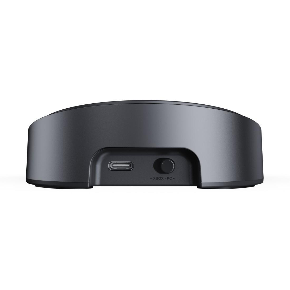 Schwarzer Dockingständer mit USB-C-Anschluss und Schalter.