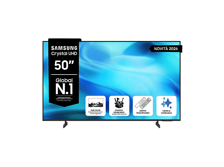 Samsung Crystal AI TV 50" UE50U8000HUXZT 4K, Processore 4K, 4K Upscaling, Motion Xcelerator, HDR, Contrast Enhancer, OTS Lite, Metal Stream Design, Vision Smart TV, 2026
