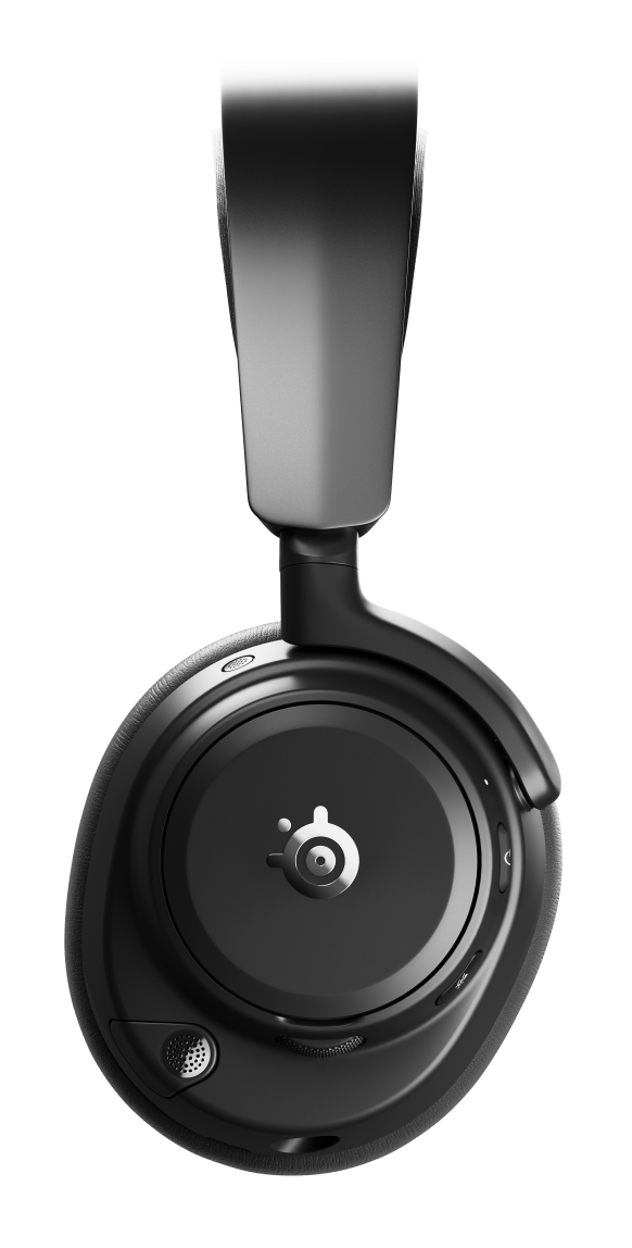 Czarne słuchawki z srebrnym pałąkiem i logo SteelSeries.