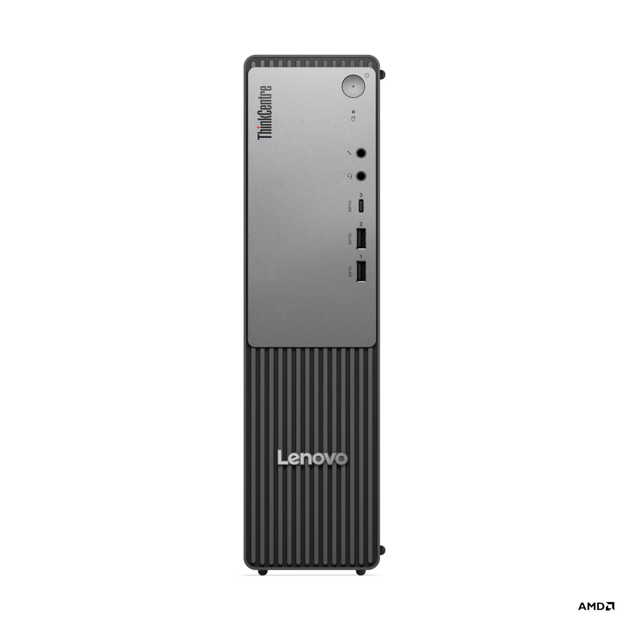 Szürke Lenovo ThinkCentre asztali számítógép függőleges bordázattal.
