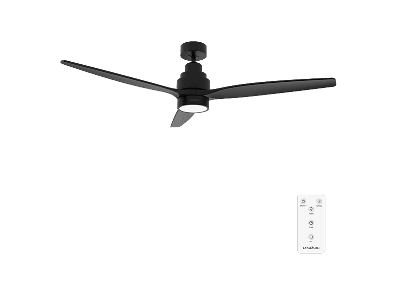 Ventilador de techo - Cecotec EnergySilence Aero 5350 Black Design, Luz LED 22 W, Mando, 6 velocidades, Temporizador 8h, Modo winter-summer, Negro