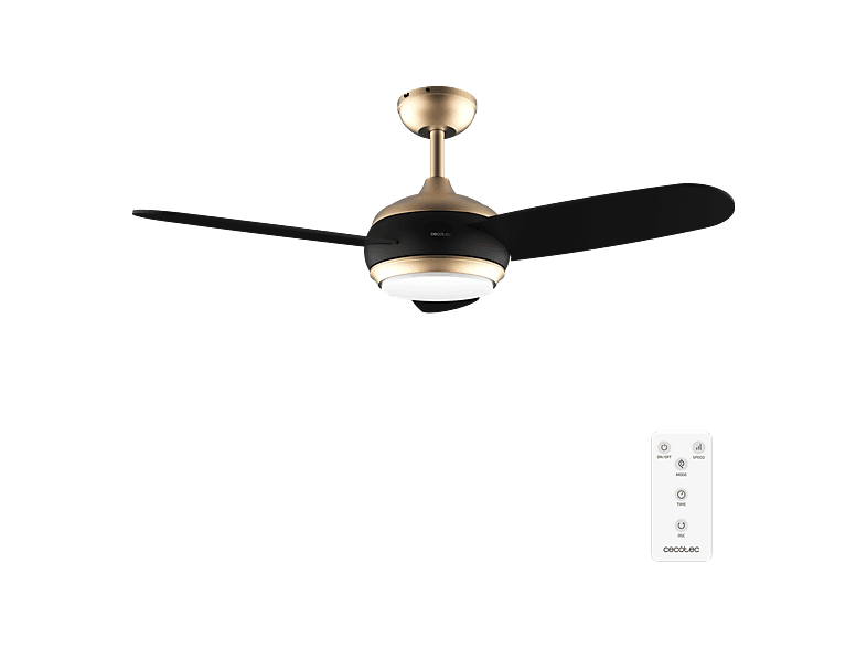 Ventilador de techo - Cecotec EnergySilence Aero 4265 GoldBlack, Luz LED, Mando a distancia, Temporizador 8 h, 3 velocidades, aspas 3, Oro/Negro
