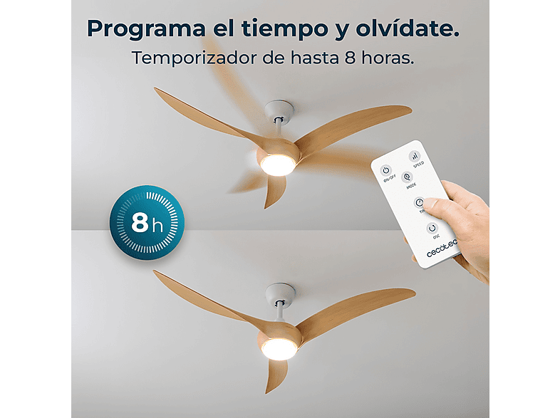 Ventilador de techo - Cecotec EnergySilence Aero 5295, Luz LED 18 W (3 tonalidades), 6 velocidades, Mando, Temporizador, Modo invierno/verano, Marron