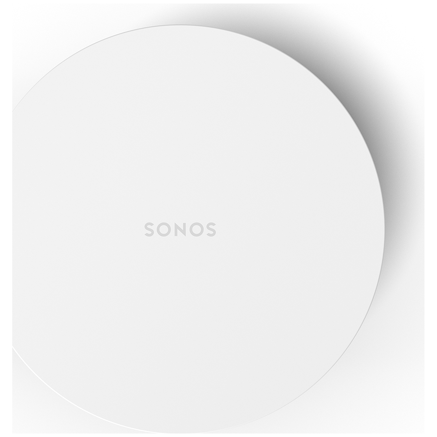 Een witte, ronde luidspreker met het Sonos-logo.