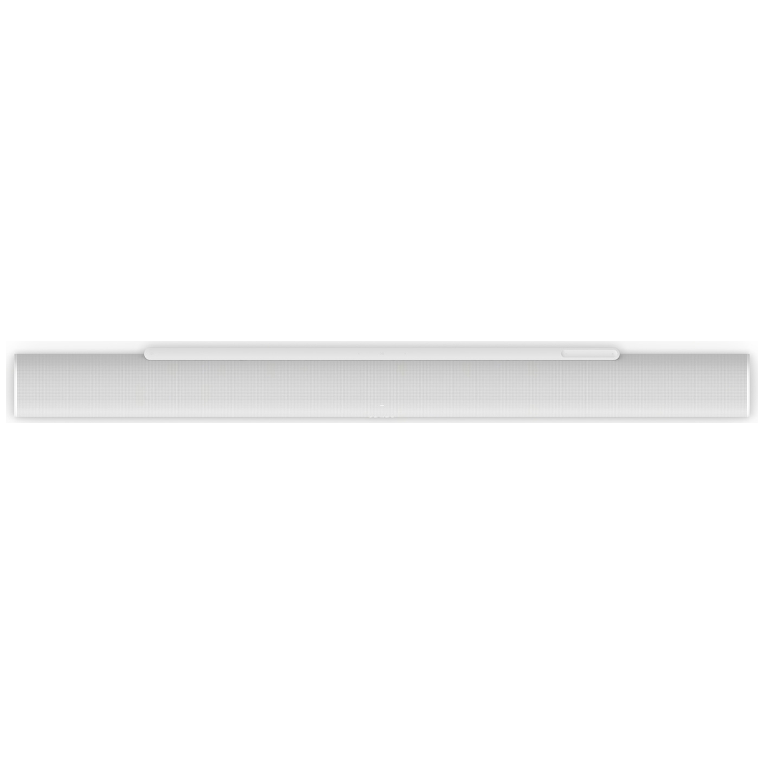 Een witte, slanke soundbar met een horizontaal element bovenop.