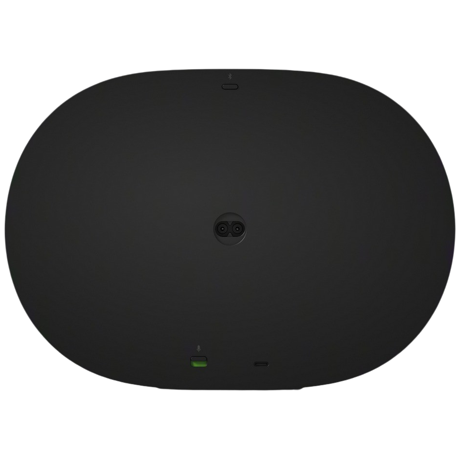 Zwarte ovale standaard met poorten en groen LED-lampje.