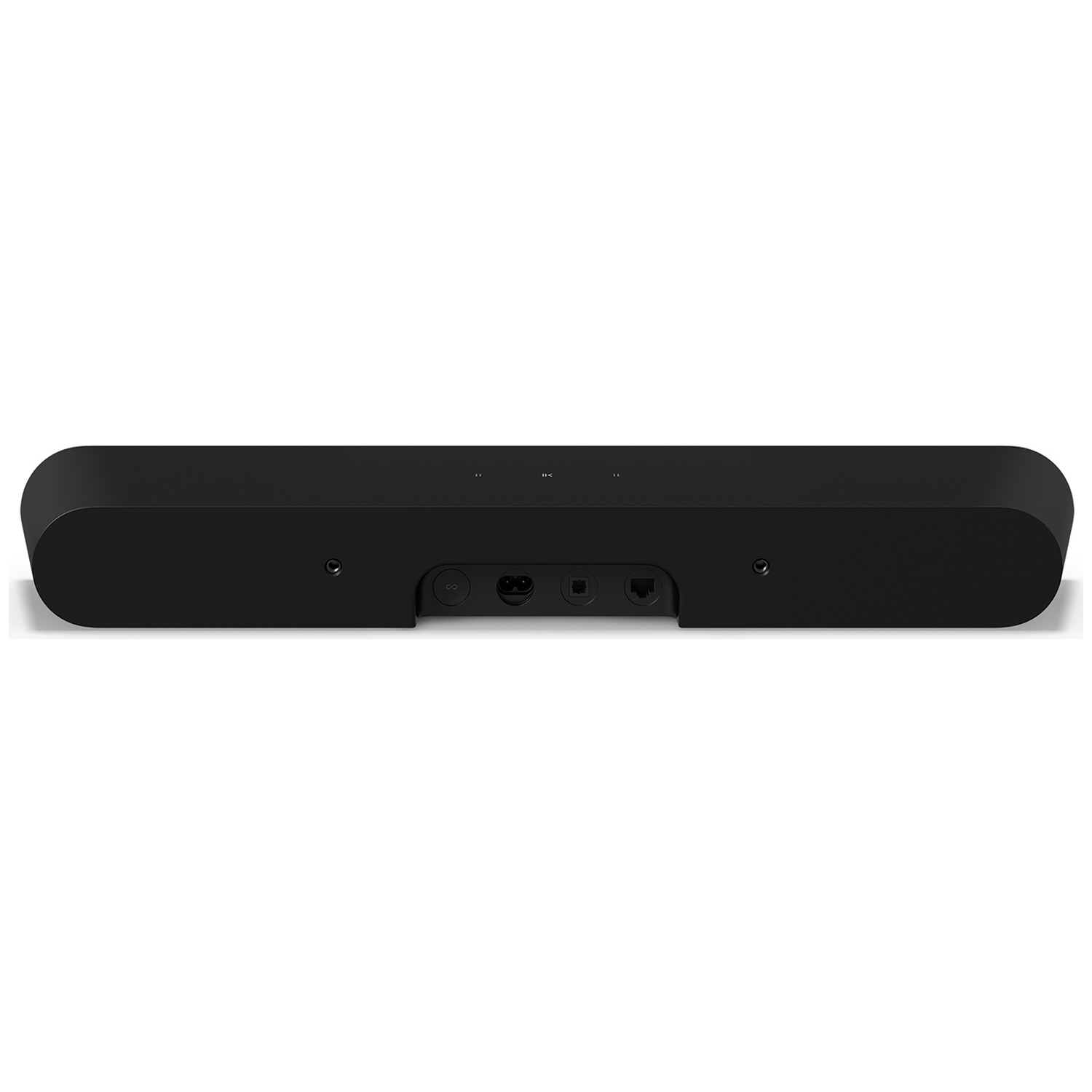 Zwarte luidspreker met poorten aan de achterkant: stroom, HDMI, Ethernet.