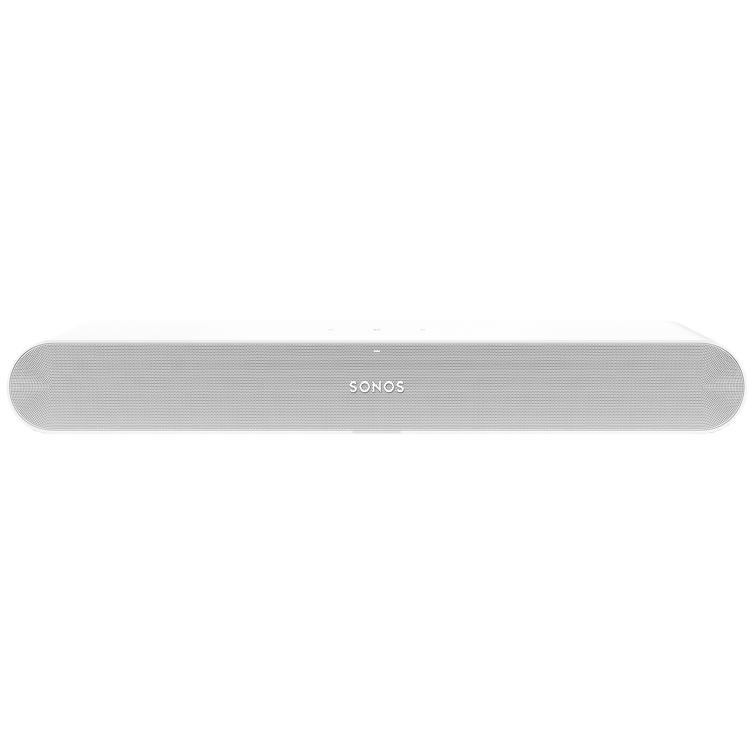 Een witte Sonos soundbar met een geperforeerd rooster en afgeronde randen.