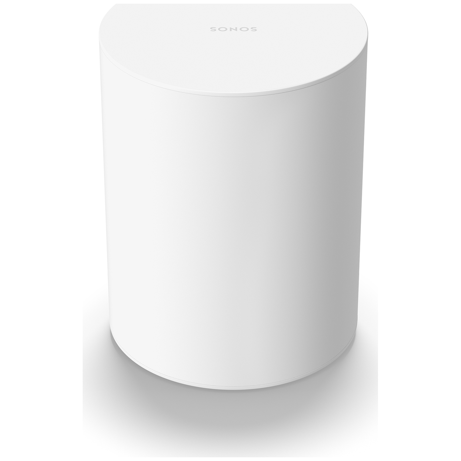 Een witte cilindrische luidspreker met het Sonos-logo erop.