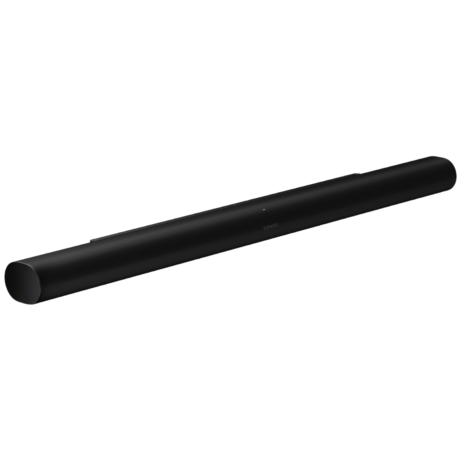 Zwarte Sonos soundbar op een witte achtergrond.