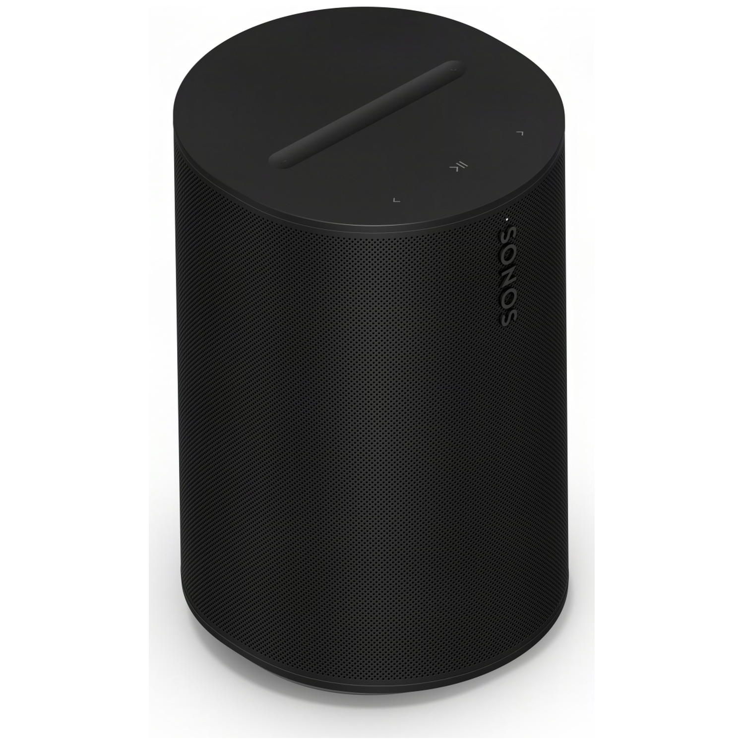 Zwarte Sonos speaker met bedieningsknoppen bovenop.