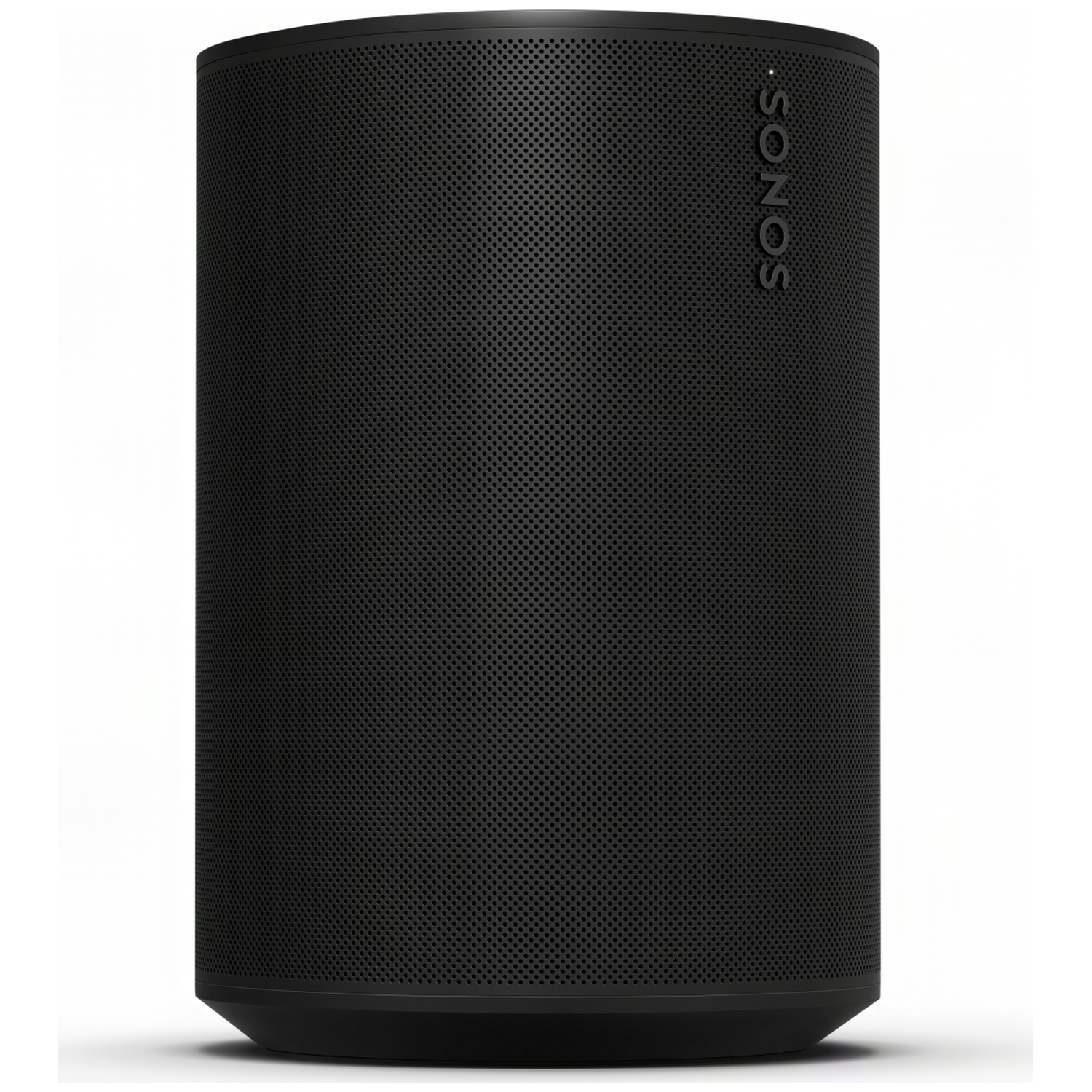 Zwarte cilindrische Sonos speaker met geperforeerde buitenkant.