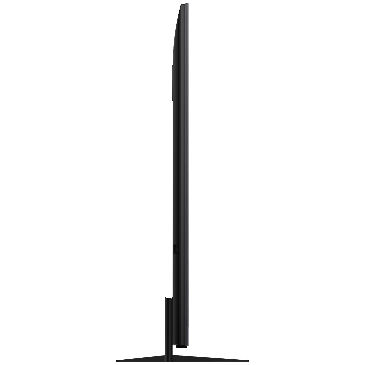 Black television shown in profile against a white background.