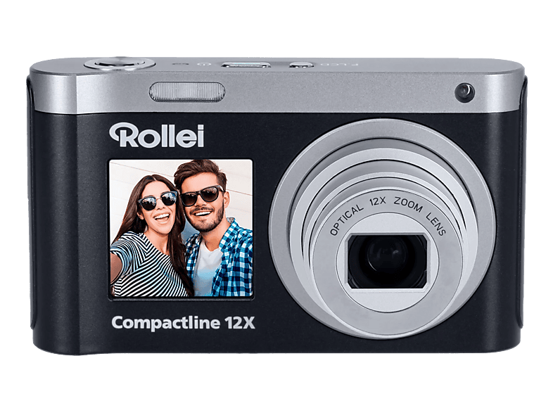 ROLLEI Compactline 12x Digitalkamera Schwarz, opt. Zoom, 2.88 LCD (IPS) Display auf der Rückseite + 1.54 Vorderseite