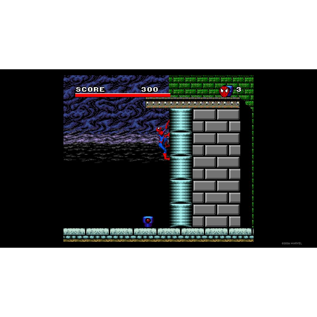 Spider-Man klettert an einer Ziegelmauer in einem Videospiel mit Punktzahl 300.