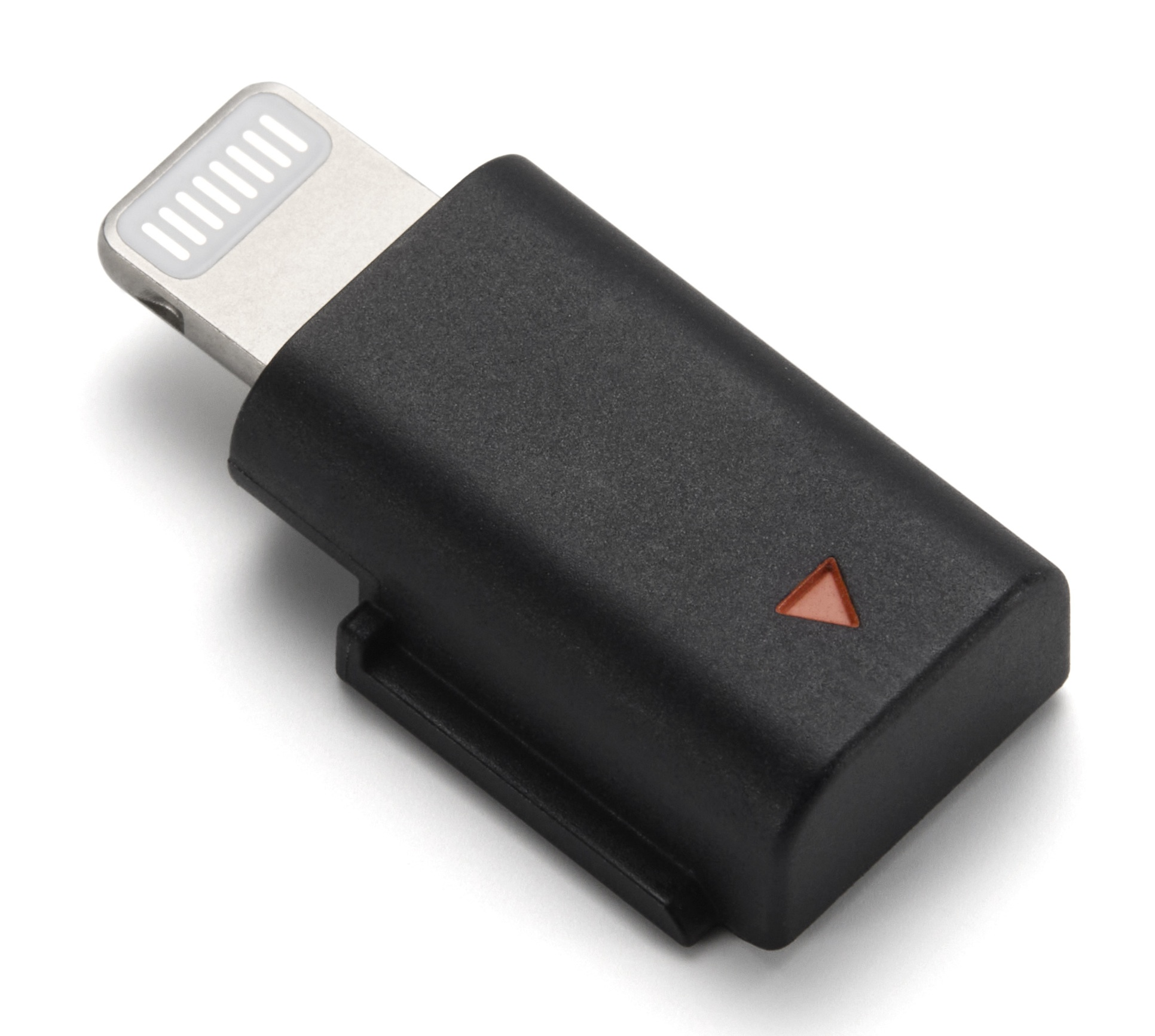 Czarny adapter Lightning z czerwonym trójkątem z boku.