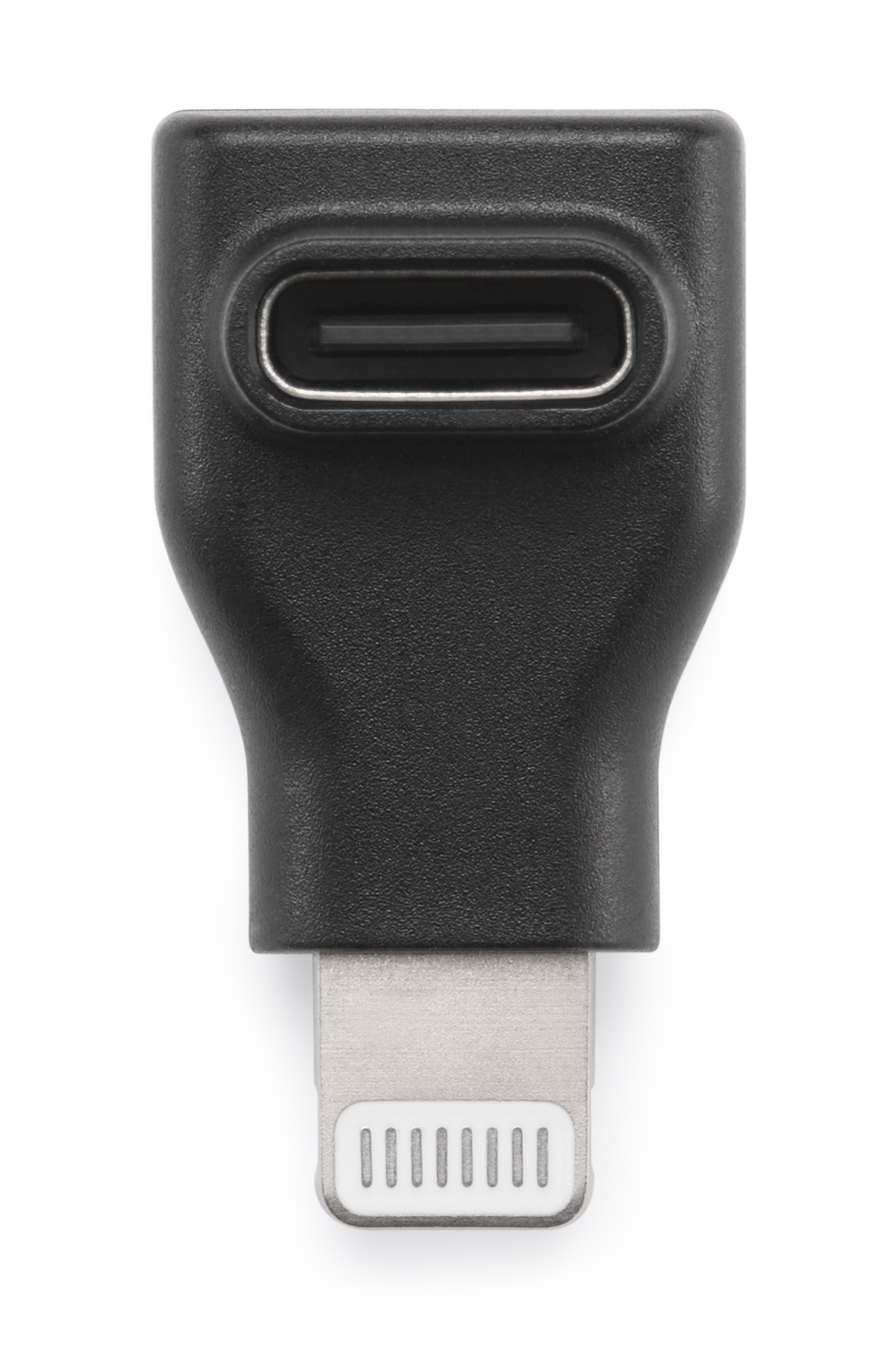 Czarny adapter USB-C na Lightning z metalowym złączem.