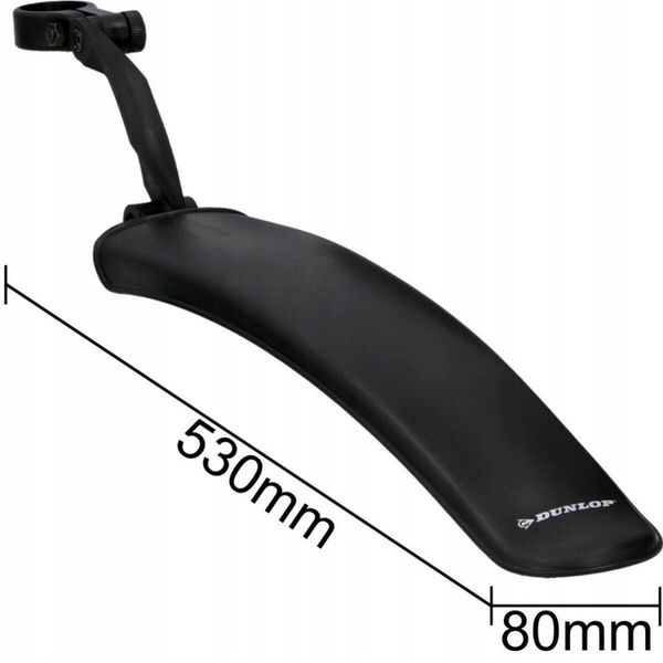 Czarny błotnik rowerowy o długości 530 mm i szerokości 80 mm.