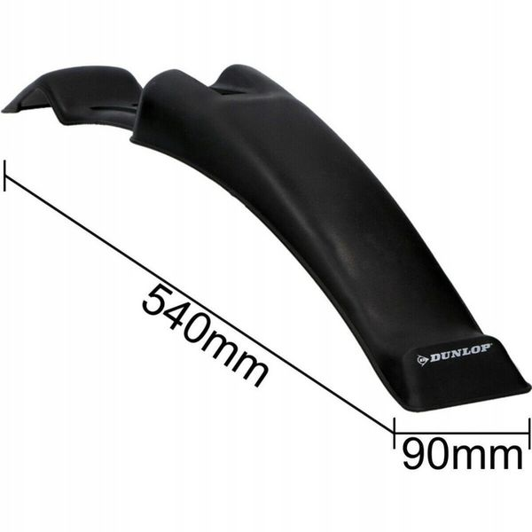 Czarny plastikowy wkład błotnika o wymiarach 540 mm i 90 mm, logo Dunlop.