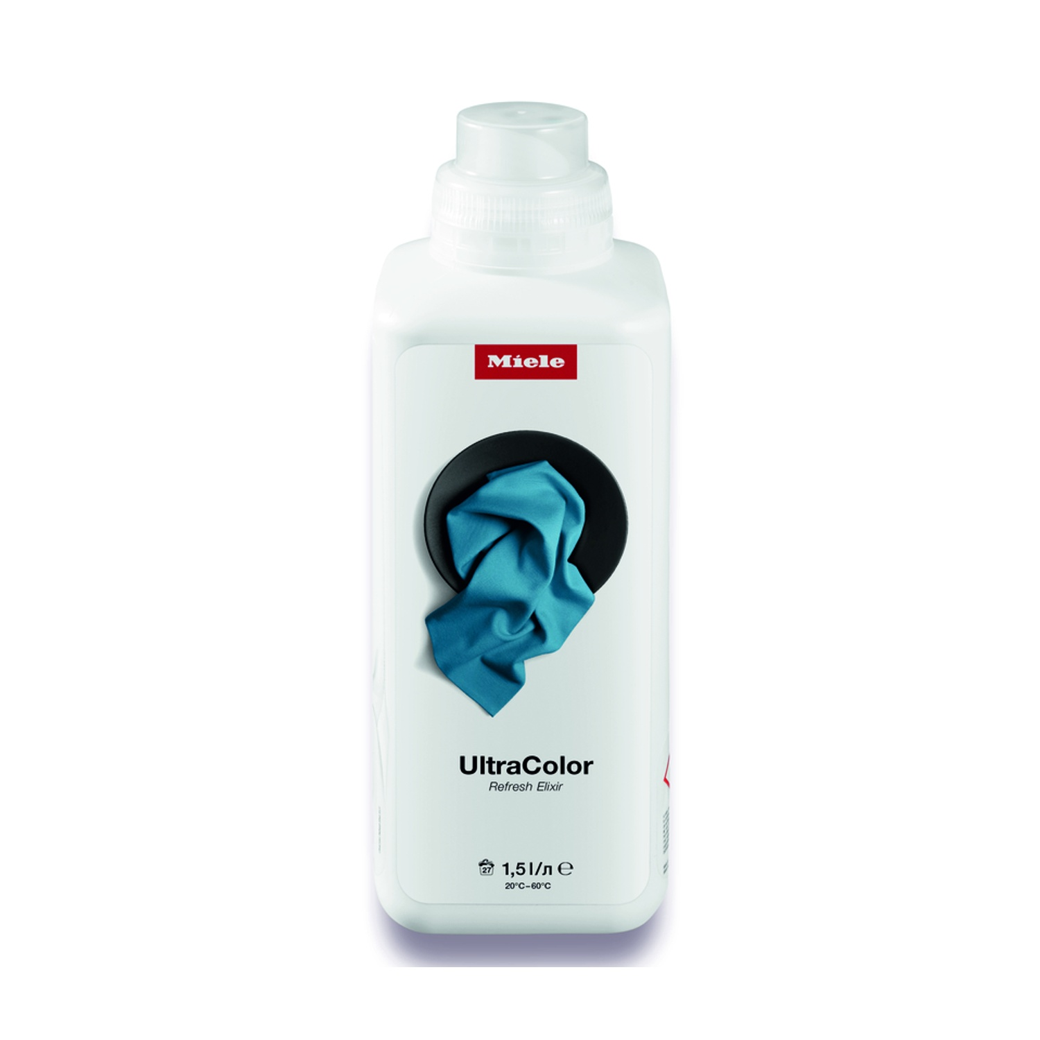 Flacone bianco Miele UltraColor con panno blu in design cestello.