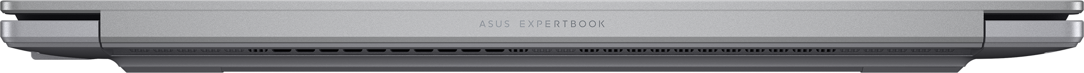 Boîtier gris d'ordinateur portable avec évents et texte "ASUS EXPERTBOOK" en relief.