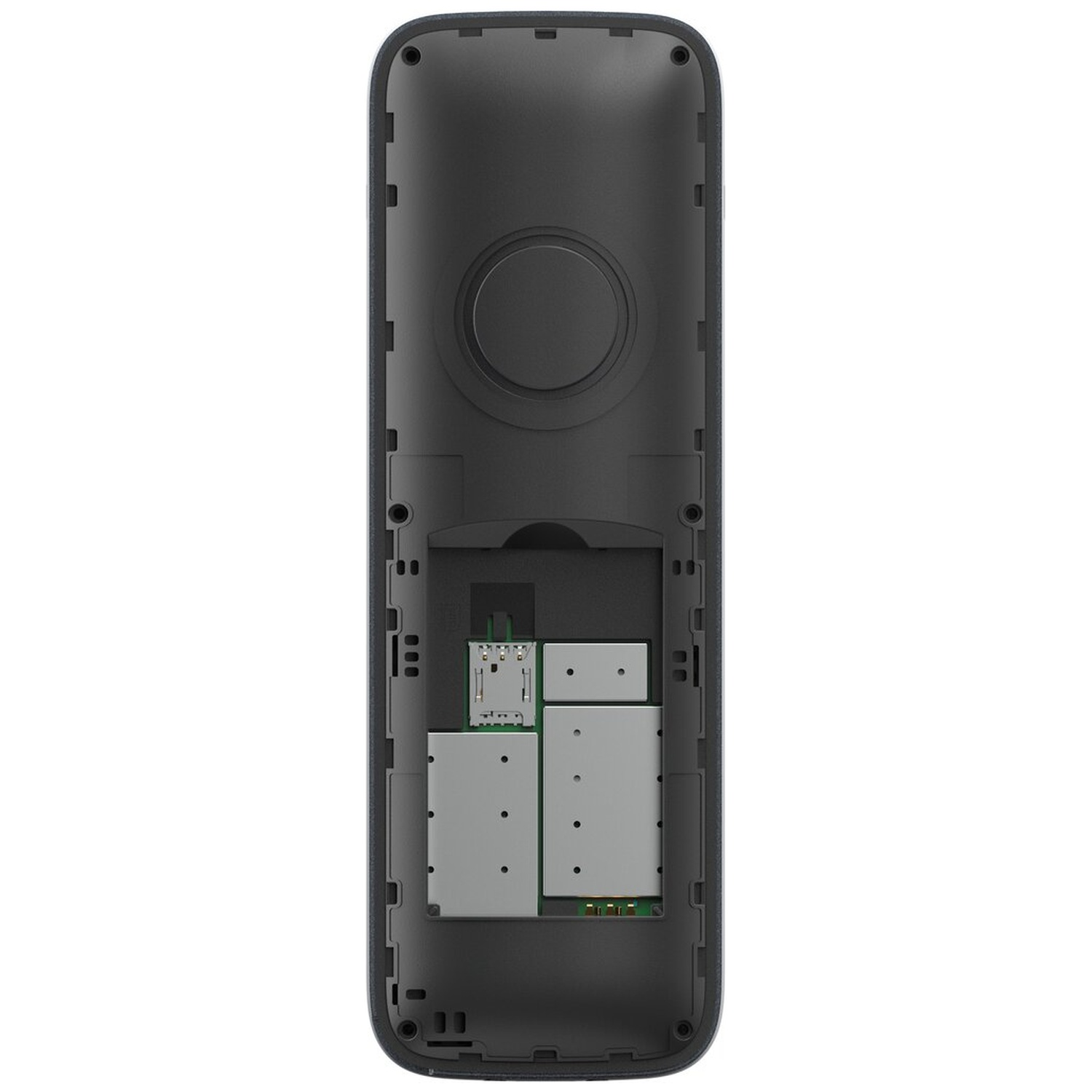 Back view of a dark device showing exposed electronics and a SIM card slot.