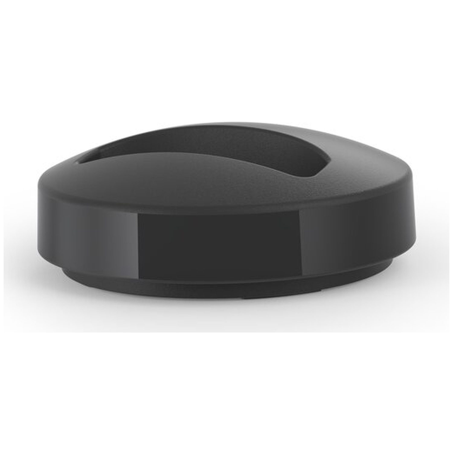 Black, round base with a cutout on top, on a white background.
