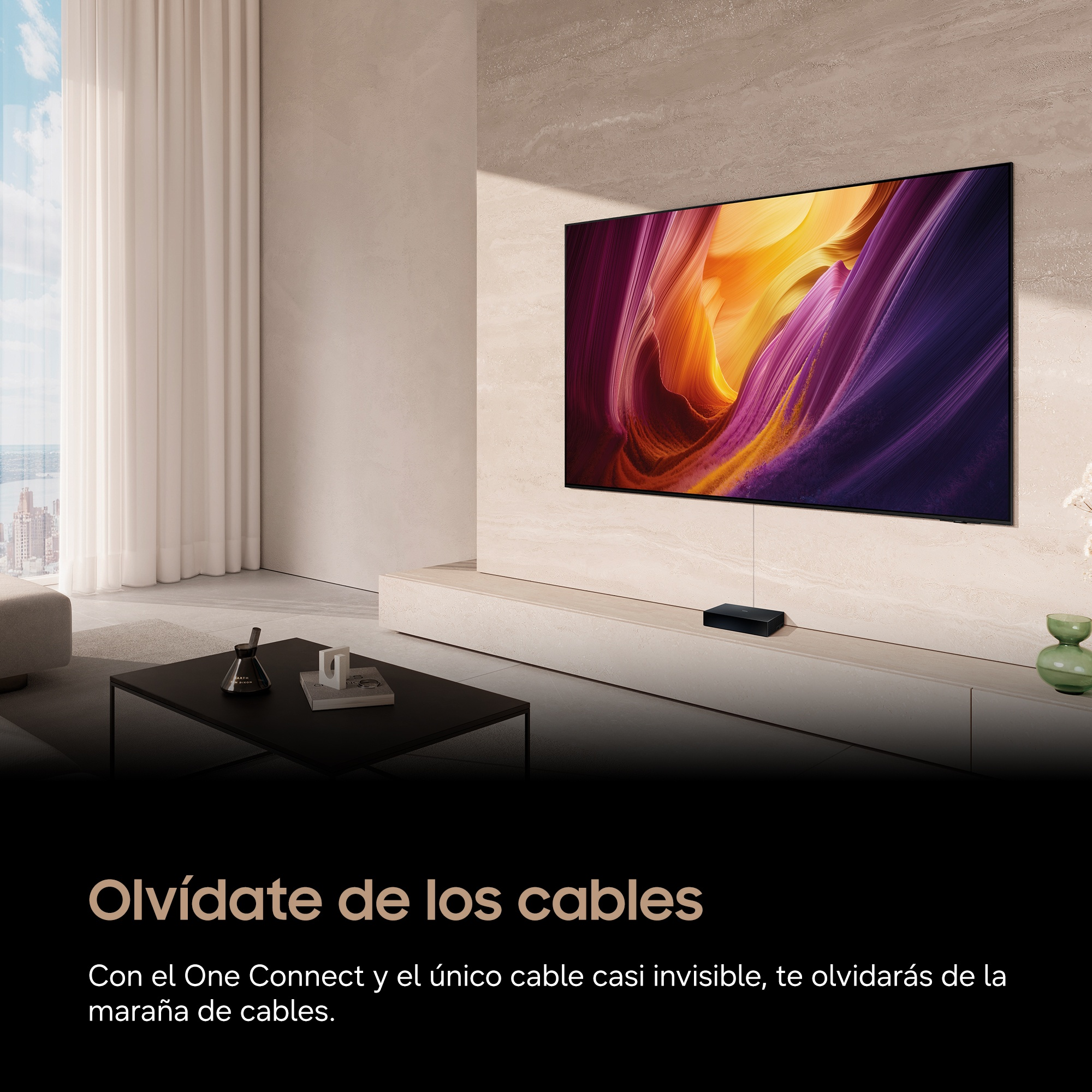 Olvídate de los cables. Con el One Connect y el único cable casi invisible, te olvidarás de la maraña de cables.