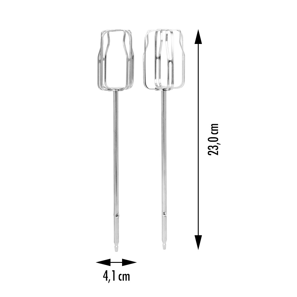 Zwei Metall-Schneebesen-Aufsaetze fuer einen Mixer, 23 cm lang, 4,1 cm breit.