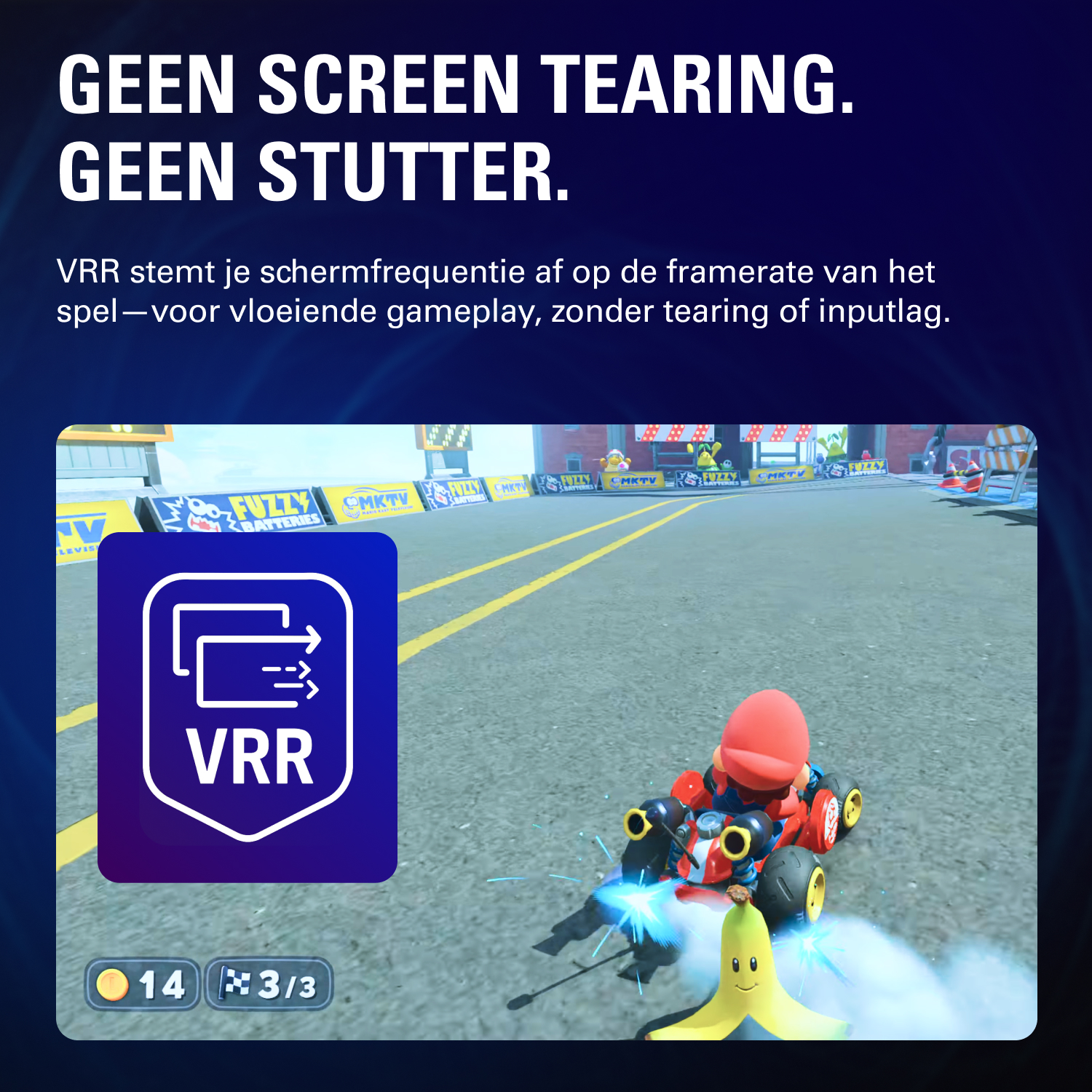 Racegamekarakter in kart met banaan. VRR-icoon.