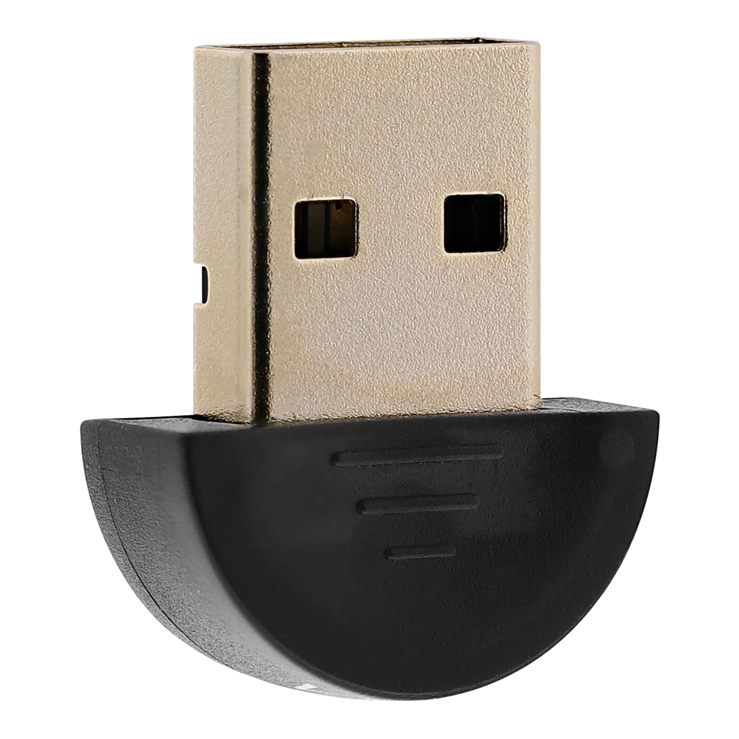 Arany USB-csatlakozó fekete házzal, fekete háttéren.