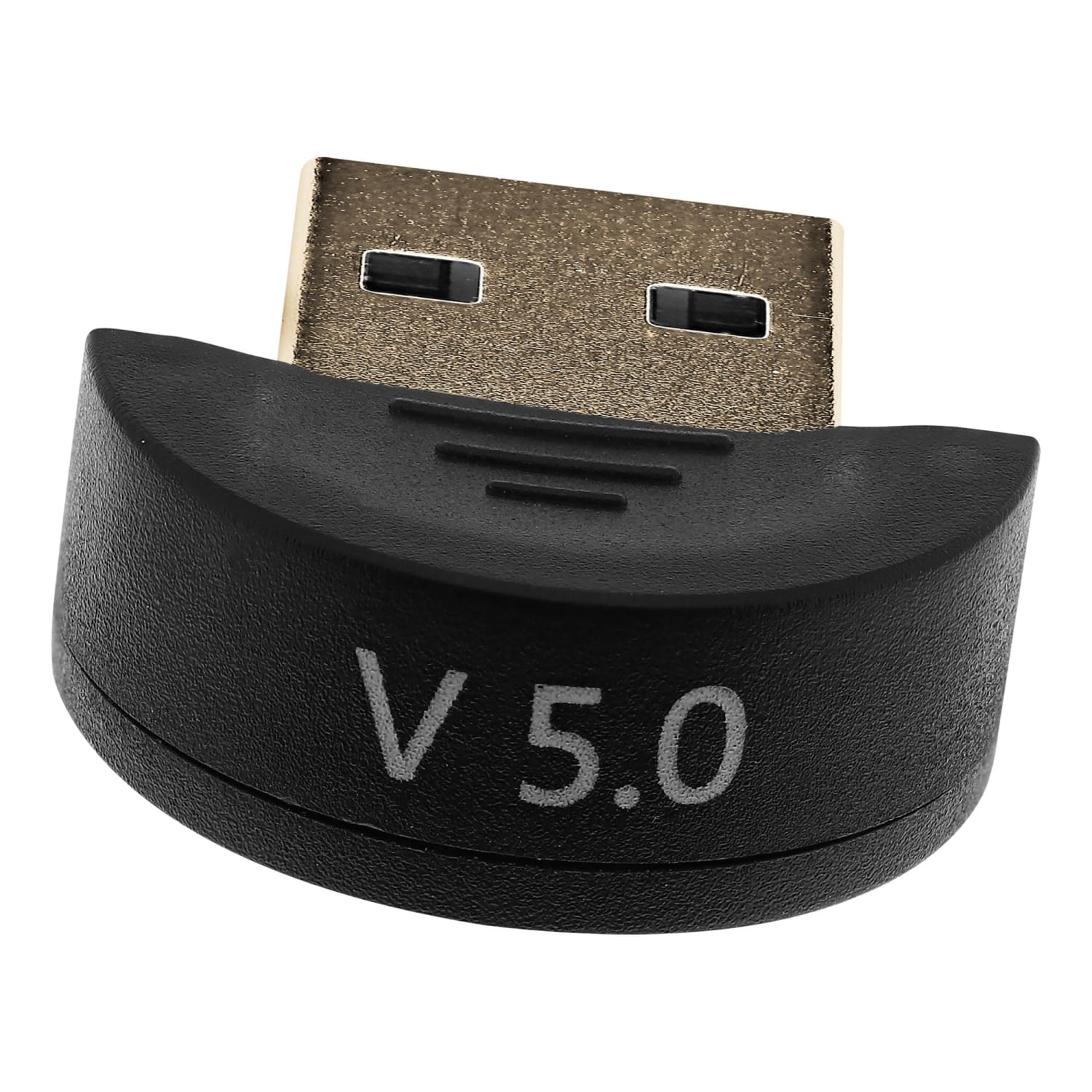 Fekete USB adapter V 5.0 jelzéssel és arany csatlakozóval.
