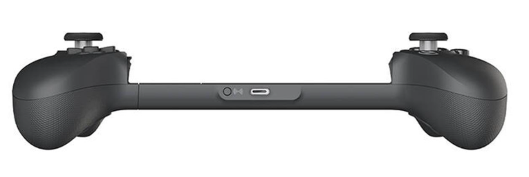 Czarny kontroler do gier z joystickami i portem USB-C.