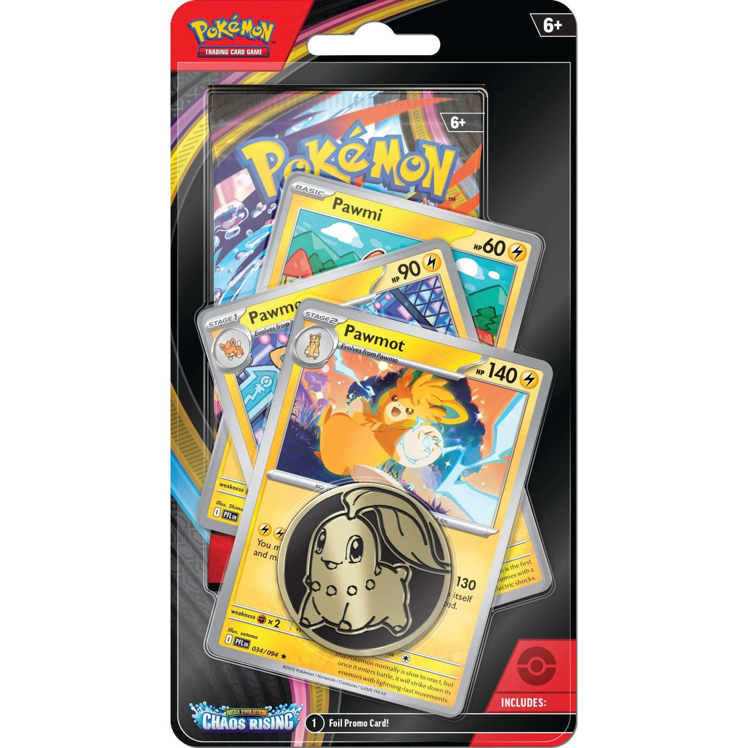 Pokémon cards featuring Pawmi, Pawmo, Pawmot, and a gold Pokémon coin.