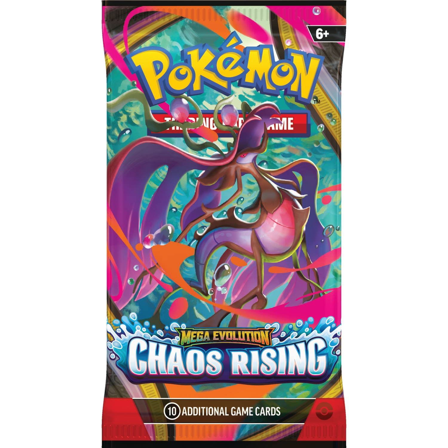 Pokemon Chaos Rising card pack with a purple creature and water effects.