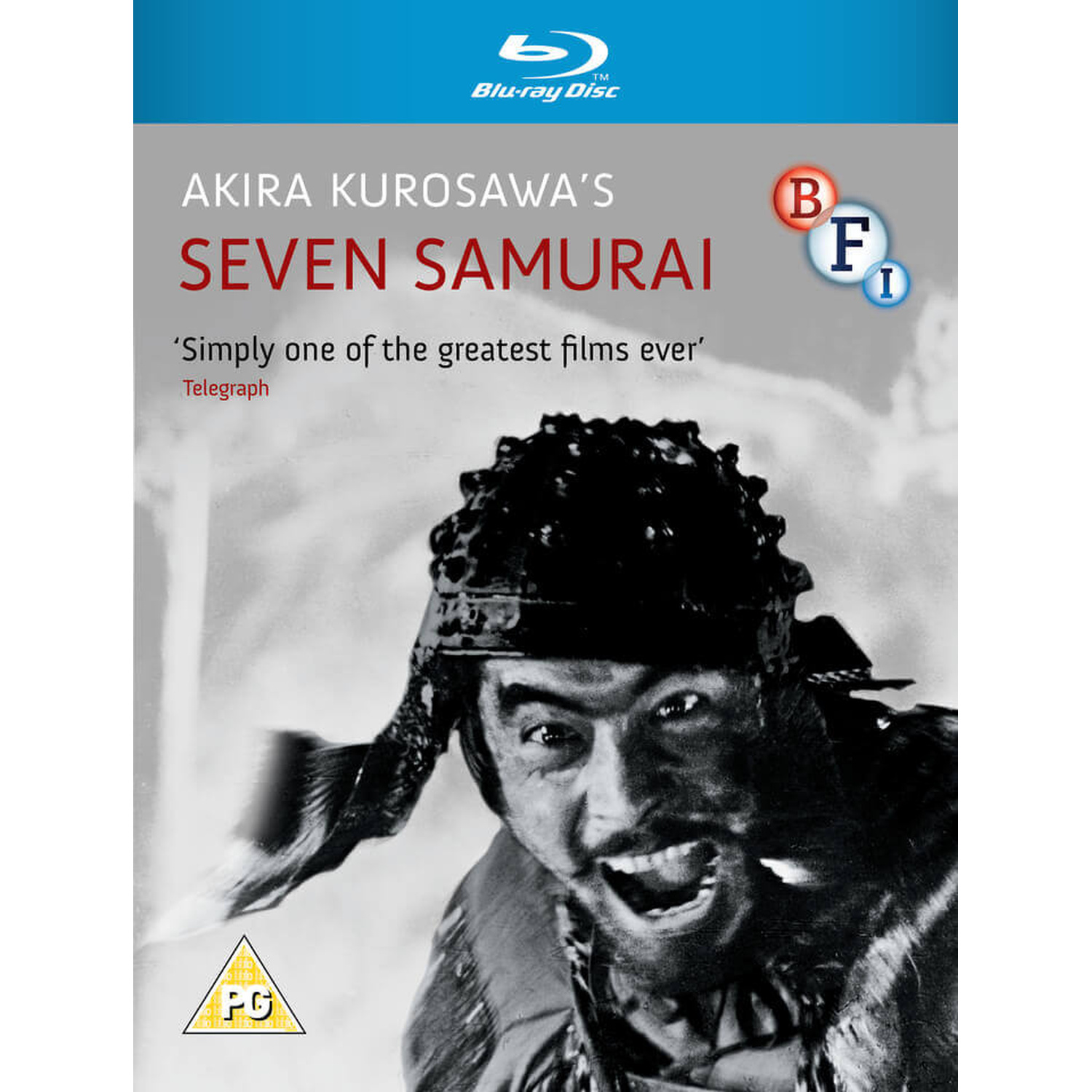 Cover van Seven Samurai met een samoerai krijger en de filmtitel.