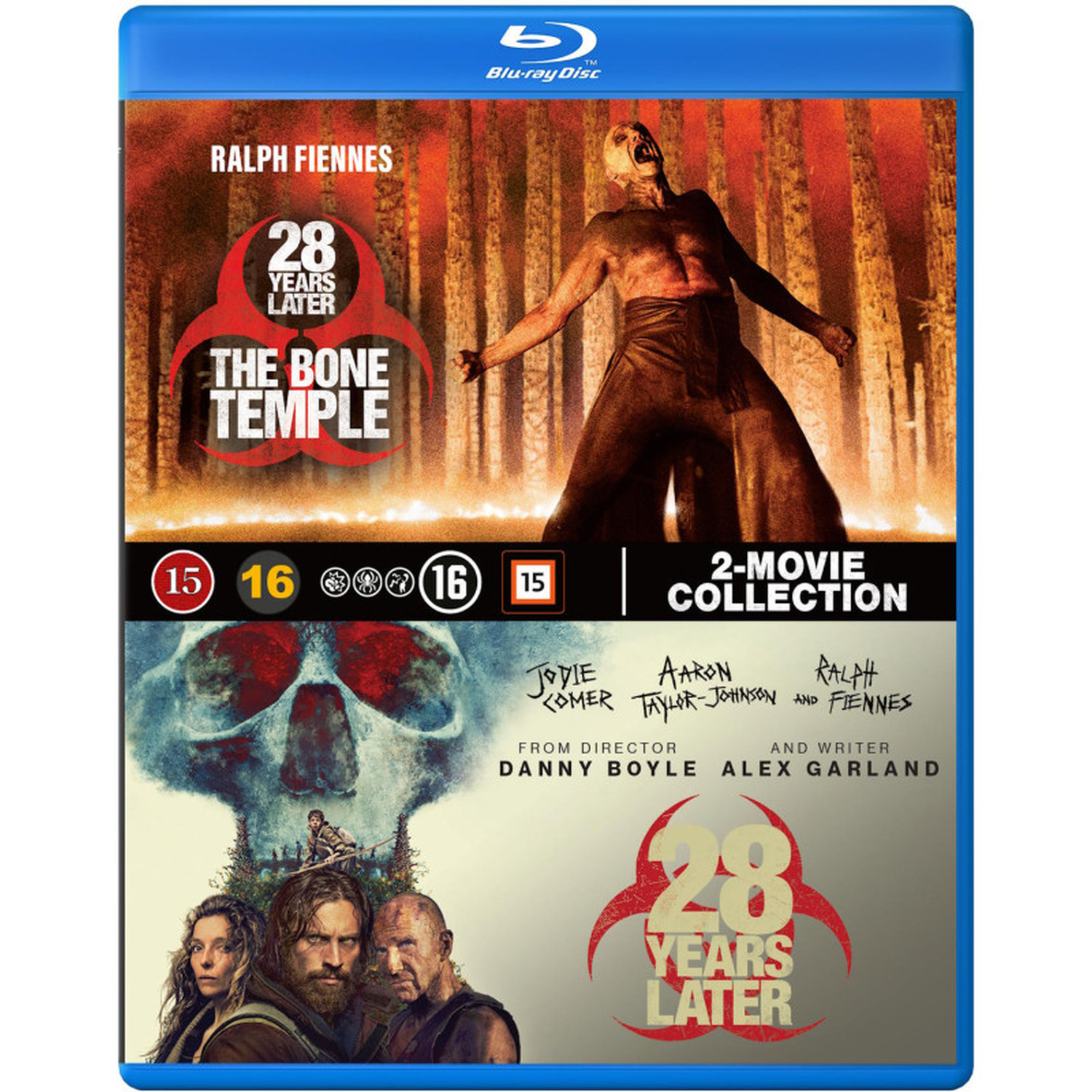 Couverture Blu-ray : Affiche du film '28 Years Later' avec acteurs et crâne.