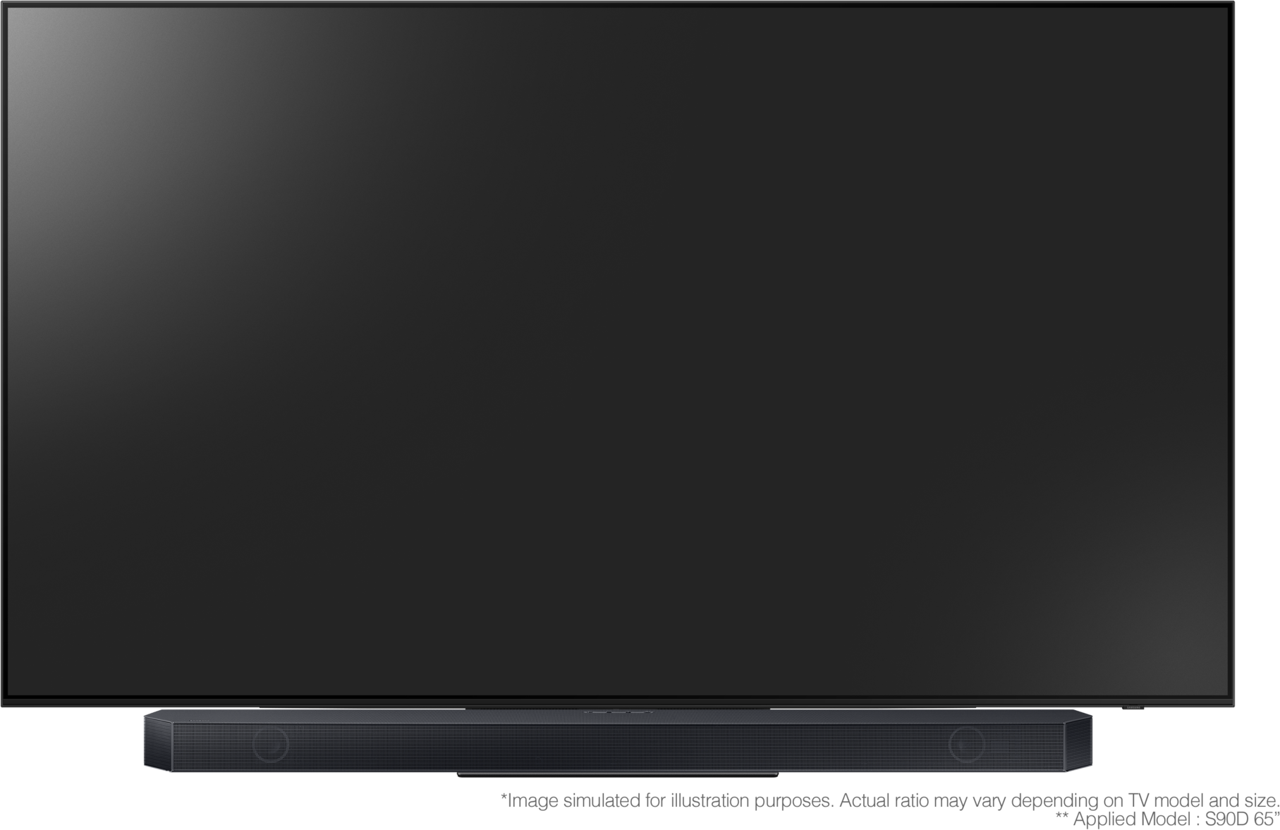 Ein schwarzer Fernseher steht über einer schwarzen Soundbar.