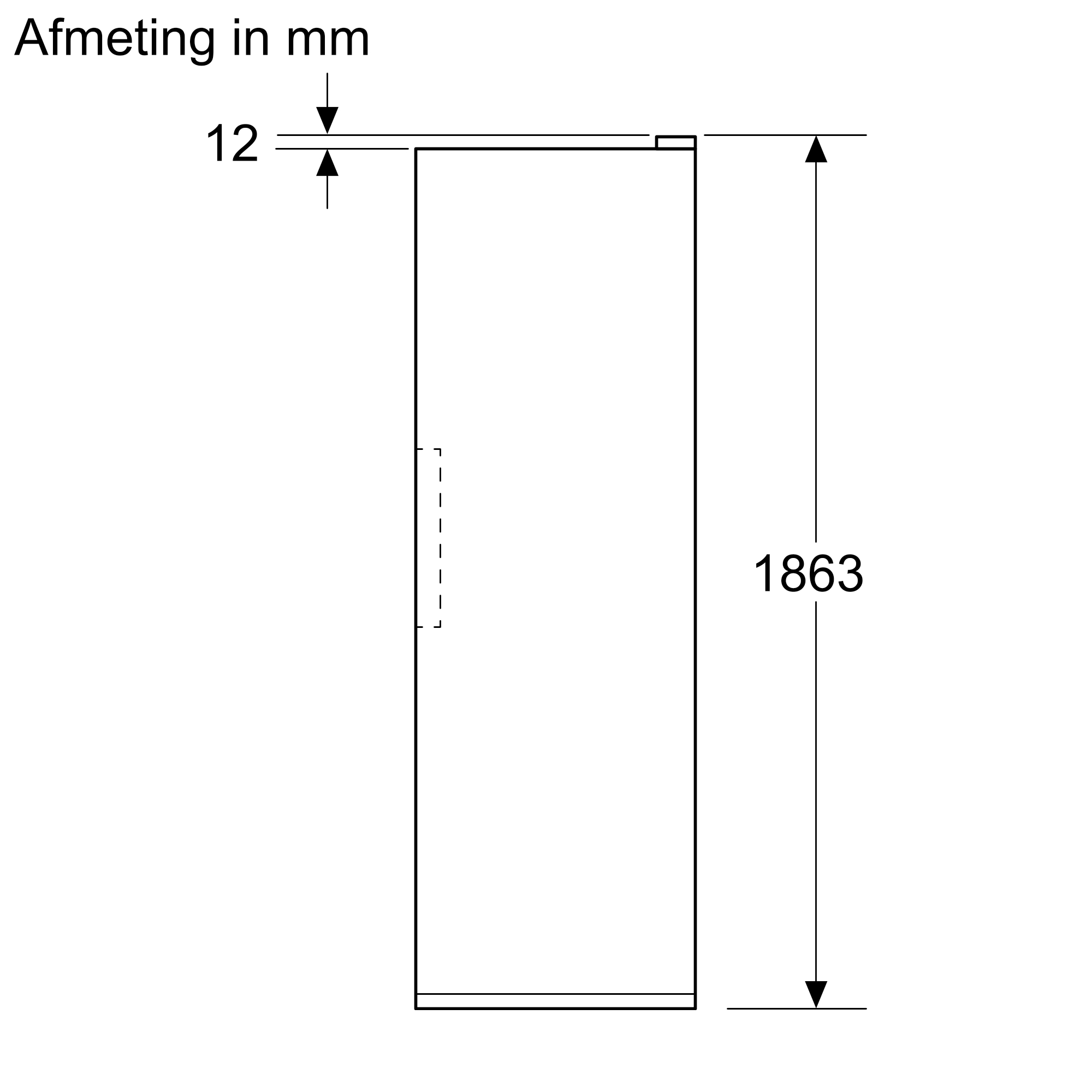 Technical drawing of a refrigerator, height 1863mm, depth 12mm.