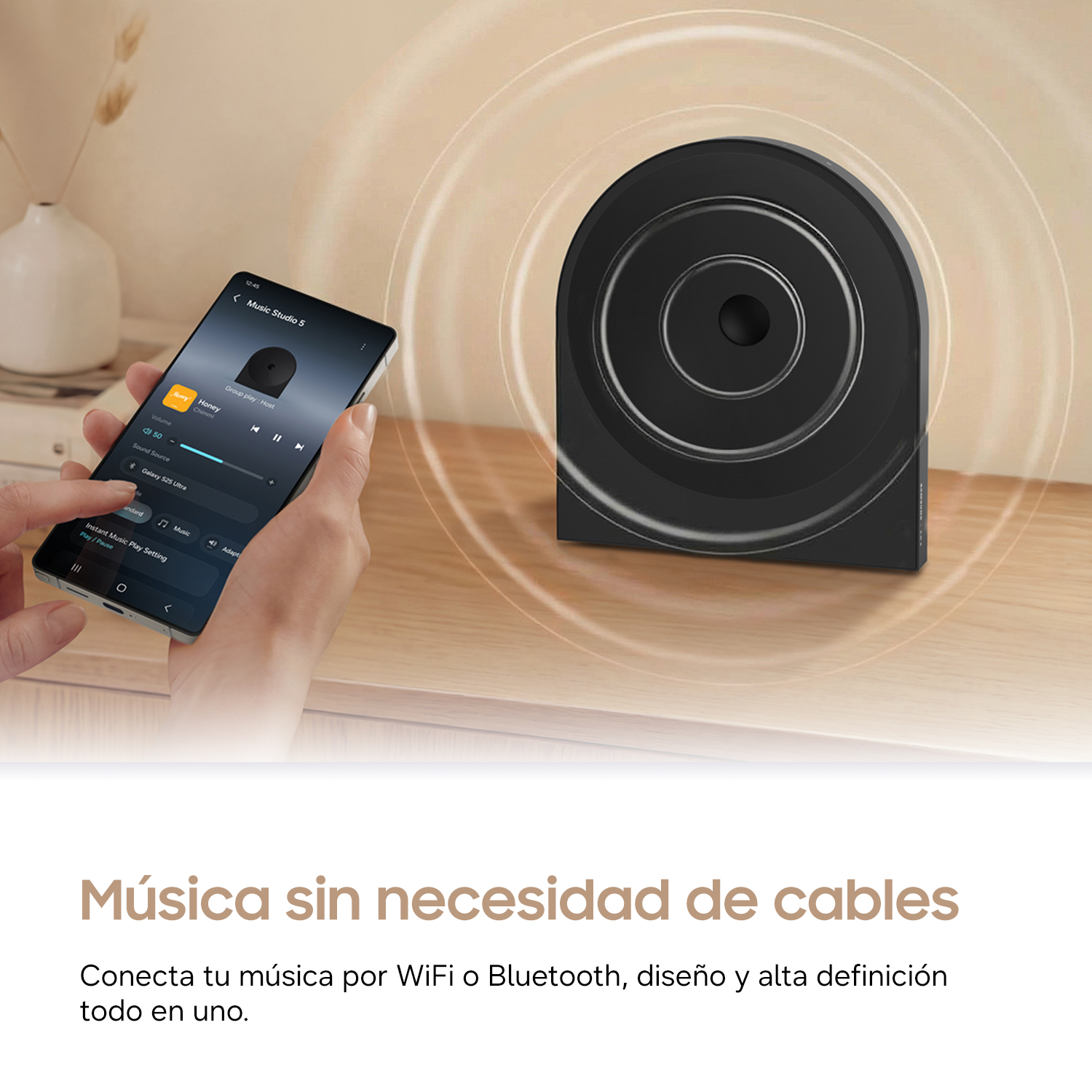 Música sin necesidad de cables. Conecta tu música por WiFi o Bluetooth, diseño y alta definición todo en uno.