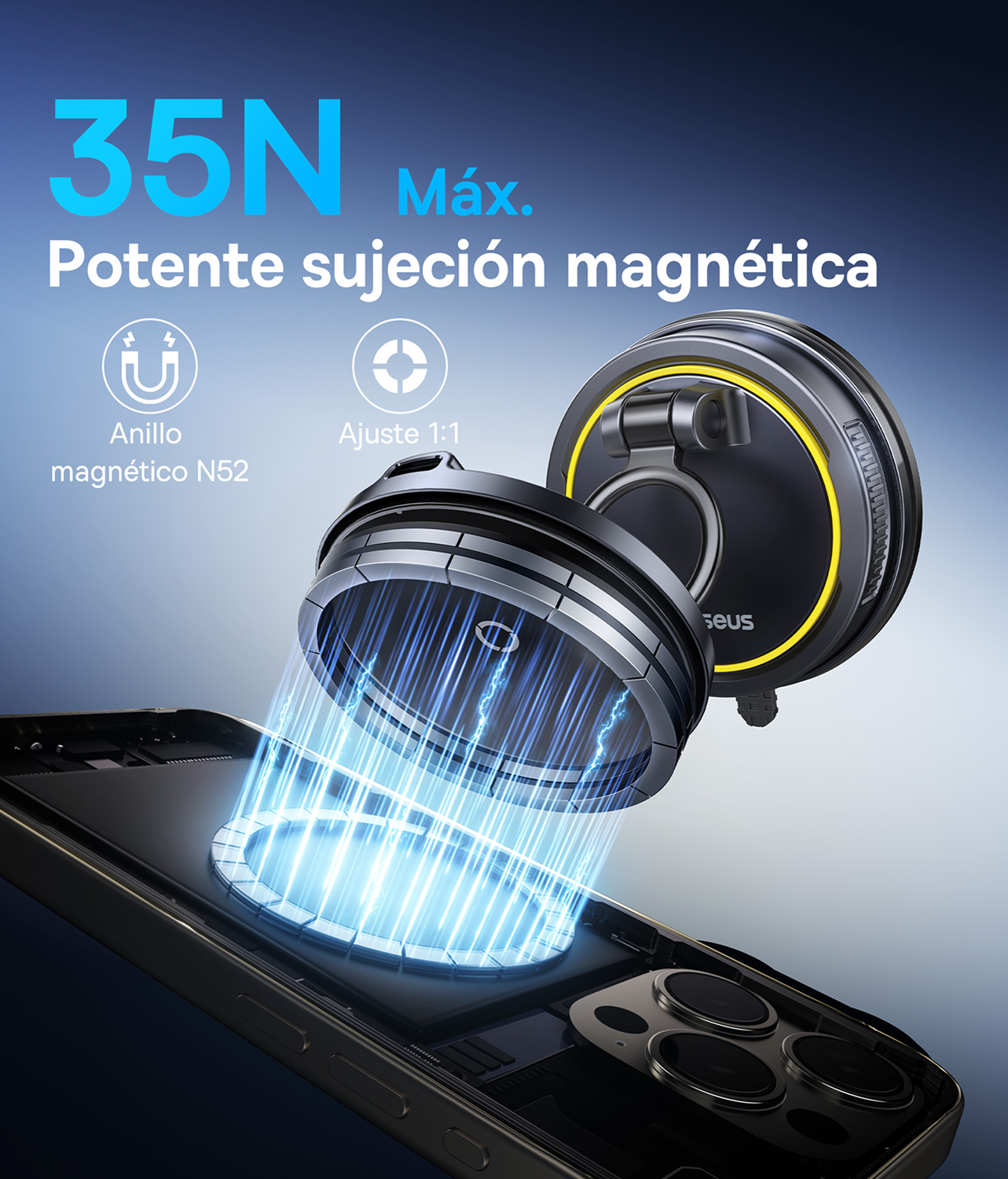 35N máx Potente sujeción magnética. Anillo magnético N52. Ajuste 1:1
