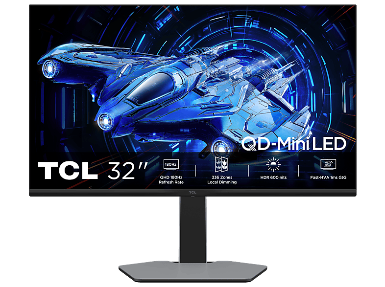 TCL 32G64 32 Zoll Monitor, QHD, 1 ms Reaktionszeit, 600 cd/m², 180 Hz, Grau